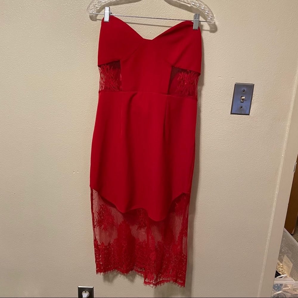NBD • Revolve Red Lace Picture Me Midi Dress - Picture 2 of 5